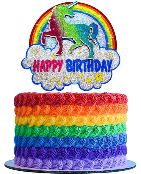 Buy Rainbow Unicorn Happy Birthday Cake Topper - Cartoon Unicorn Birthday Cake Topper - Unicorn ...