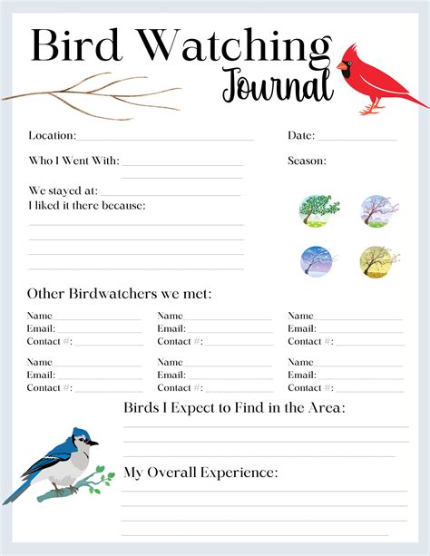 Bird Watching Journal & Log 4 Page Bird Watching Kit Bird Journal Bird ...