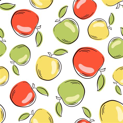 Apple seamless pattern line art flat style. Vector illustration on a ...