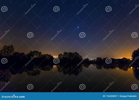 Stars on Night Sky Above Lake. Stock Image - Image of scenic, landscape: 116420837