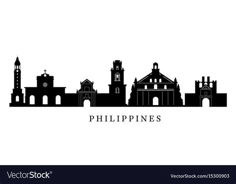 Philippines landmarks skyline in black and white Vector Image