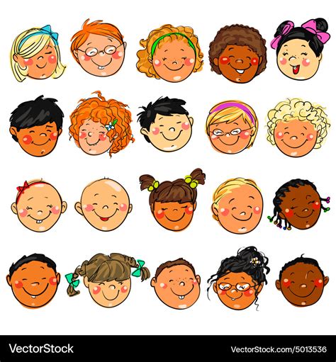 Happy kids faces hand drawn clip-art Royalty Free Vector