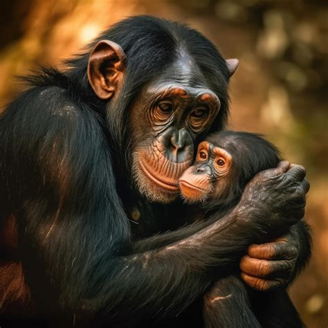 Premium AI Image | Chimpanzee mother with her little baby Generative AI