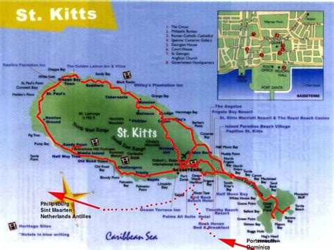 a map of st kitts showing the route