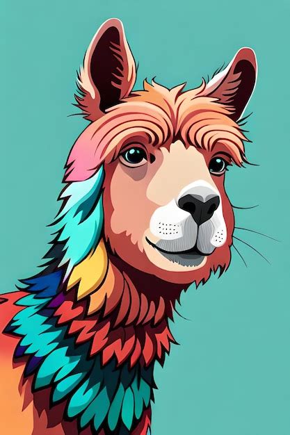 Premium AI Image | A colorful drawing of a llama with blue eyes and a rainbow scarf