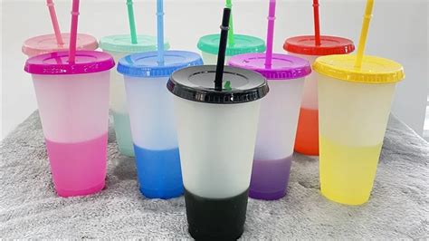 Temperature Color Changing Plastic Cups 24oz Custom Logo Cold Coffee Tumbler Color Changing Cup ...