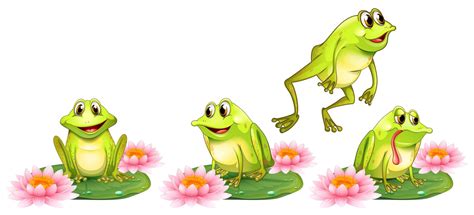 Four green frogs on water lily set 694991 Vector Art at Vecteezy