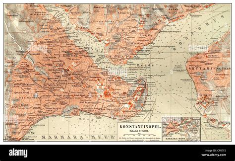 Historic map of Constantinople, Istanbul, Turkey, 19th Century ...