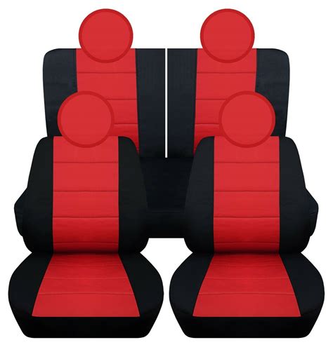 Front and Rear car seat covers Fits 2010-2019 Fiat 500 Black and Red - Seat Covers