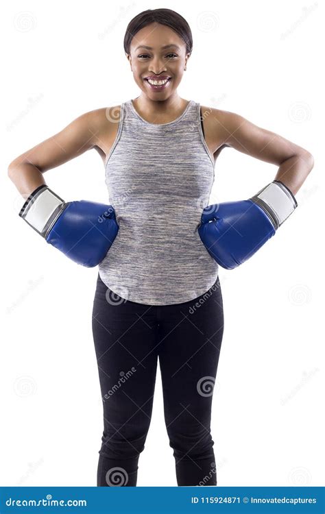 Confident Black Female Wearing Boxing Gloves Stock Image - Image of fitness, ecstatic: 115924871