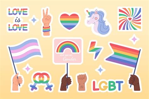 Free Vector | Flat LGBT pride stickers set with rainbow flags and symbols