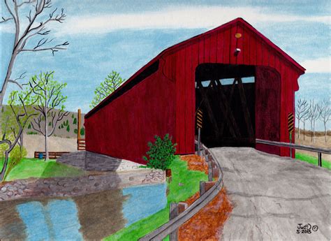 Historic Covered Bridge Print from Original Folk Art Outsider Art ...