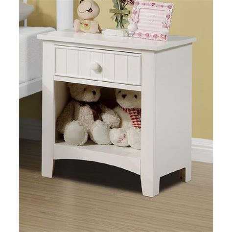 White Nightstand Shelf Storage Drawers Pine Veneer MDF Wooden 1pc ...