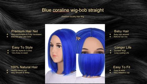 Blue Coraline Wig-Bob Straight With 100% Human Hair And 150%, Density- NEXAHAIR