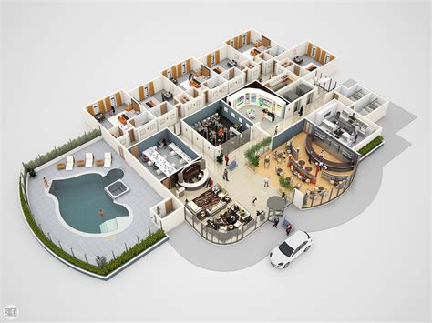 Conceptual 3D hotel floor plan for e-learning