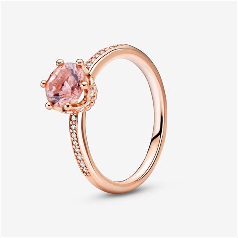 Pink Sparkling Crown Solitaire Ring | Rose gold plated | Pandora Canada