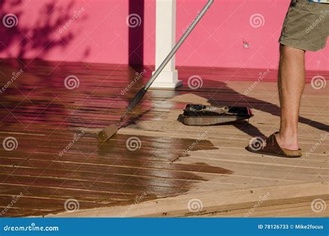 DIY Home Owner Painting Staining Wooden Deck Stock Image - Image of ...