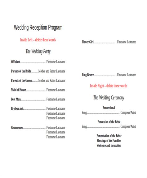 Wedding Reception Program Templates | DocTemplates