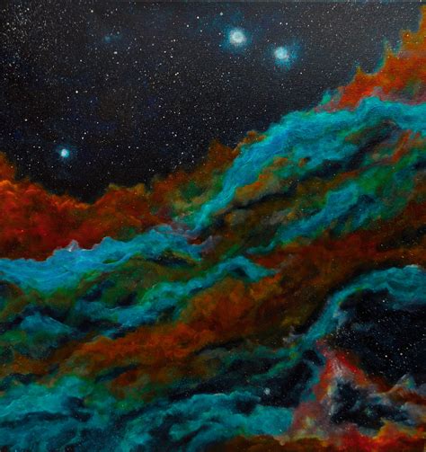 Orange & turquoise nebula painting, modern art, space painting, wall ...