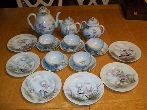 Antique Japanese 19pc Hand Painted Tea Set