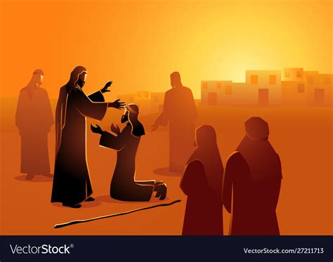 Jesus heals blind man Royalty Free Vector Image