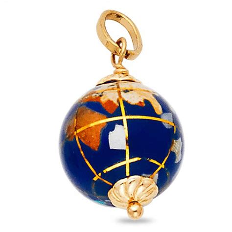 GemApex - Solid 14k Yellow Gold Globe Pendant Earth Charm Polished Ball Enamel Genuine Fancy ...