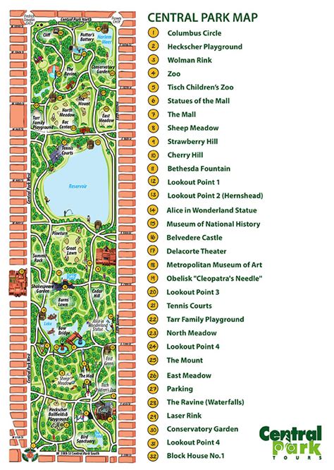 Large detailed map of Attractions in Central Park, NY city | Vidiani ...