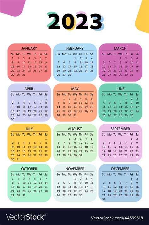 Vertical pocket calendar on 2023 year rainbow Vector Image