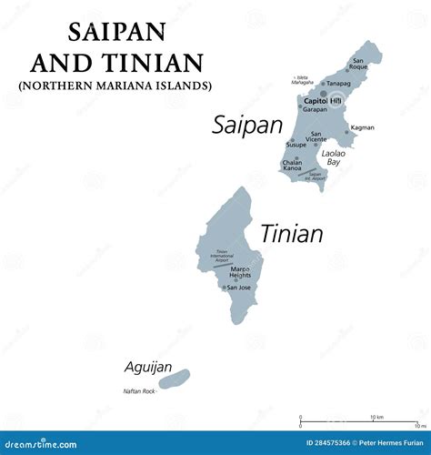 Saipan and Tinian, Northern Mariana Islands, Gray Political Map Stock Vector - Illustration of ...