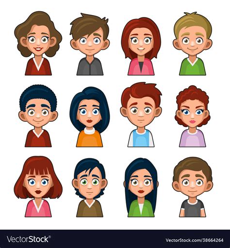 Cute young peoples avatar character cartoon style Vector Image