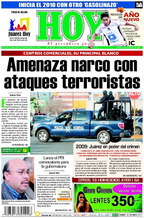 Periódico Juárez Hoy (México). Periódicos de México. Edición de viernes, 1 de enero de 2010 ...