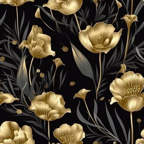 Premium AI Image | a black and gold floral background with gold flowers ...