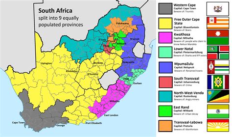 South Africa split into 9 equally populated provinces [2972 x 1752] : MapPorn