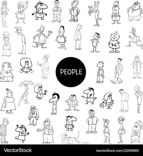 Black and white people characters big set Vector Image