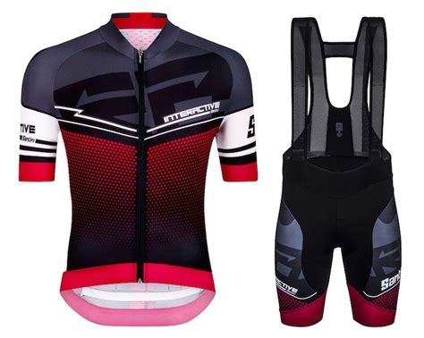 2016 Santini Interactive 3.0 Black-Red Cycling Jersey And Bib Shorts Set