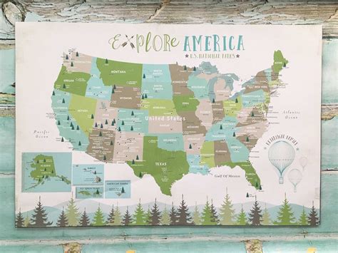 National Park Poster, National Park Map for Kids, Push Pin Map ...