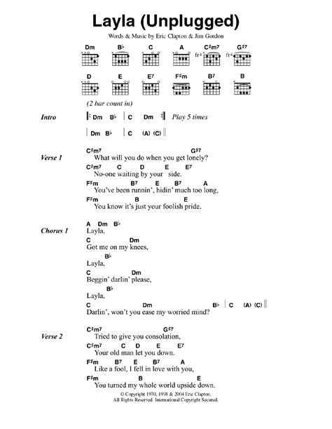 Layla (unplugged) by Eric Clapton - Guitar Chords/Lyrics - Guitar ...