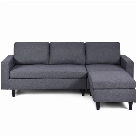 Costway Convertible Sectional Sofa Couch L-Shaped Couch Massage Back Cushion, Dark Gray ...