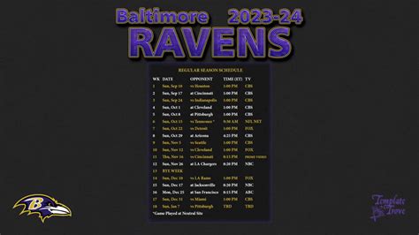 2023-2024 Baltimore Ravens Wallpaper Schedule