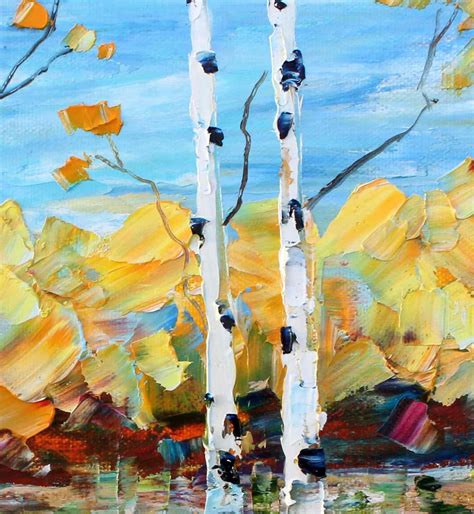 Birch Trees painting, tree art original oil, on canvas palette knife impressionism fine art by ...