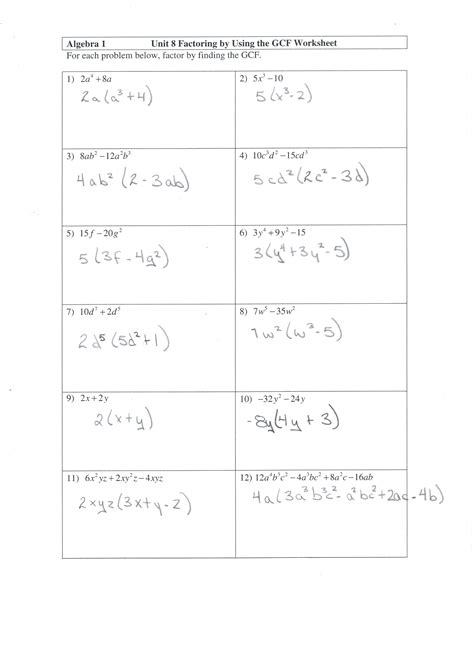 Polynomials Algebra 1 Worksheets