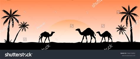 Silhouette Camel Caravan Going Through Desert Stock Vector (Royalty ...