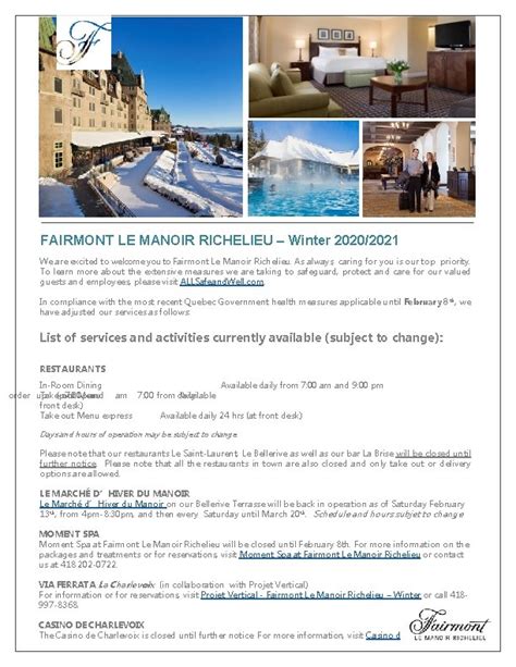 FAIRMONT LE MANOIR RICHELIEU Winter 20202021 We are