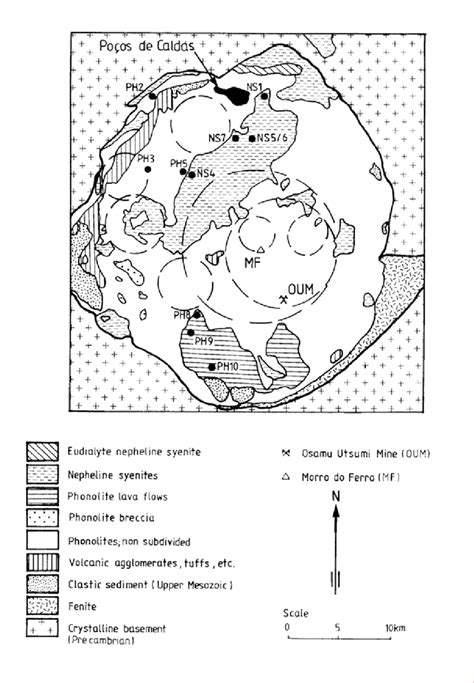 Figure A11.1: Simplified geological map of the Poços de Caldas caldera... | Download Scientific ...