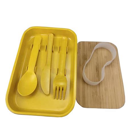 hot yellow 2 layer lunch boxes for school with cutlery set easy to carry - Recycled Plastic ...