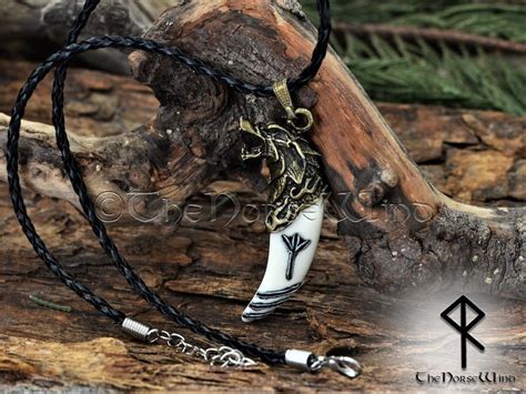 Viking Rune Necklace Fenrir Wolf Head Carved Pendant Resin - Etsy