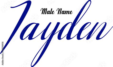 Jayden.-Male Name Cursive Calligraphy Blue Color Text on Light Grey ...