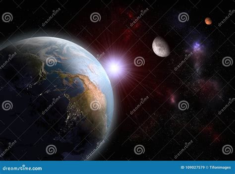 Alignment of the Earth, the Moon and Mars Stock Illustration - Illustration of outer, rays ...