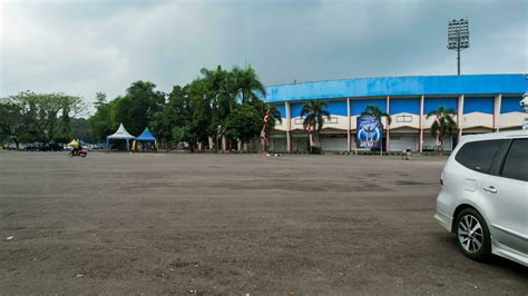 view of the Beautiful scenery of Kanjuruhan Stadium. with Malang cityscape background. Malang ...