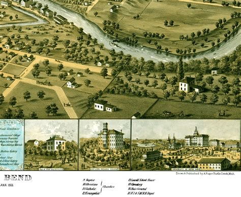 South Bend, Indiana in 1866 - Bird's Eye View Map, Aerial, Panorama, Vintage, Antique ...